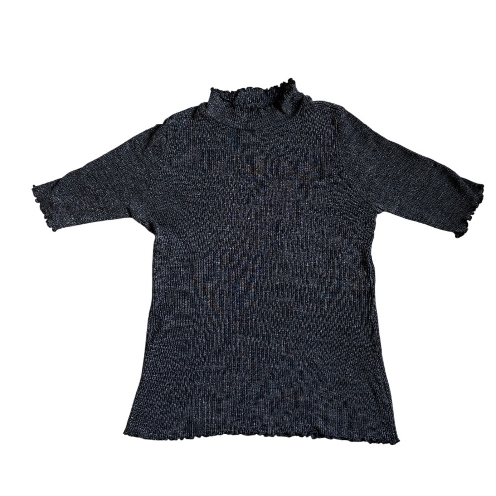Anthropologie T.la Lettuce Edge Heather Charcoal Ribbed Mock Neck Top Size Small
